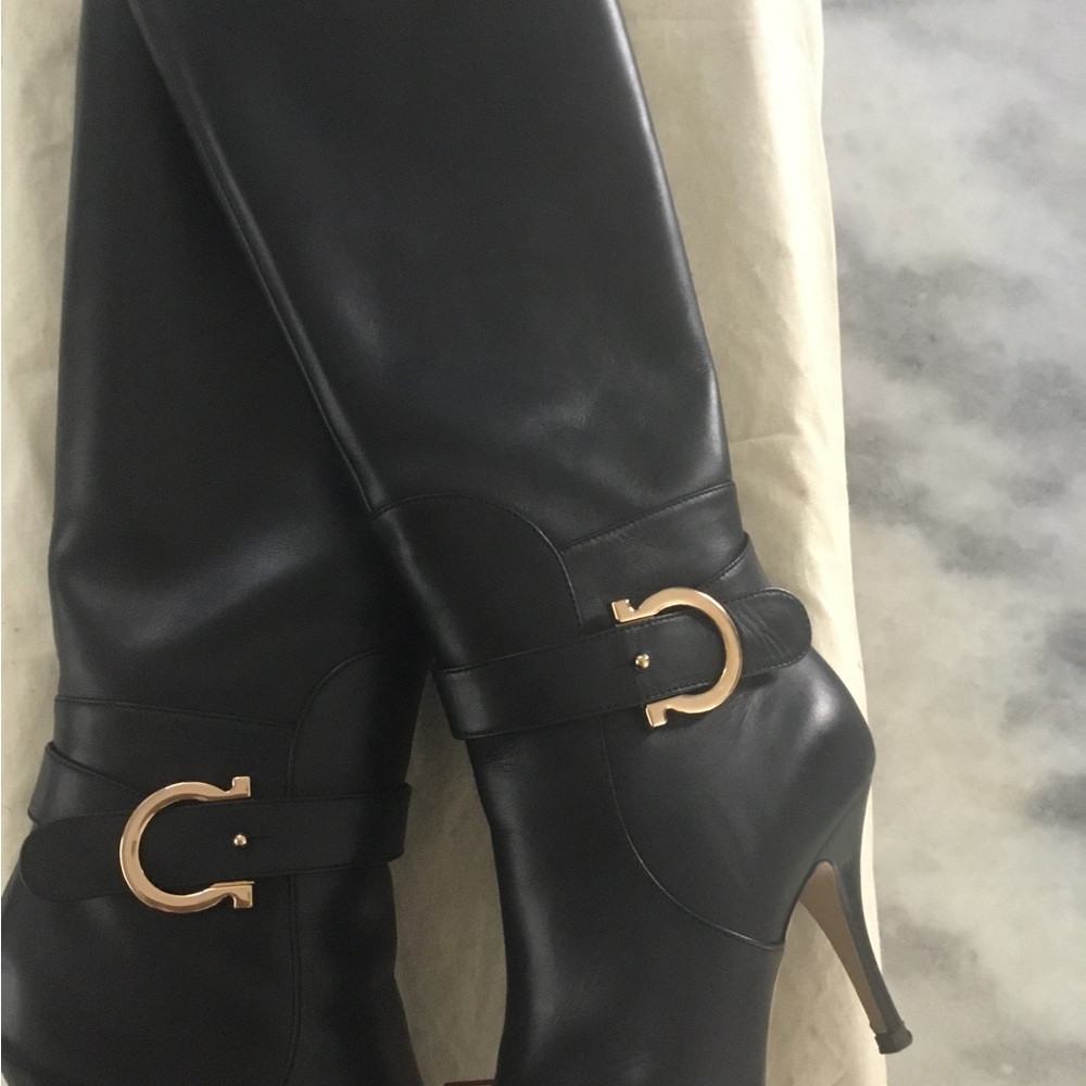 Salvatore Ferragamo Black Over the Knee Boots - Picture 3 of 7